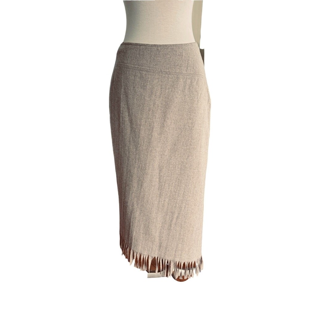 The Limited Wm 4  Wool Blend Lined Fringe High-Low Light Beige Skirt Italy